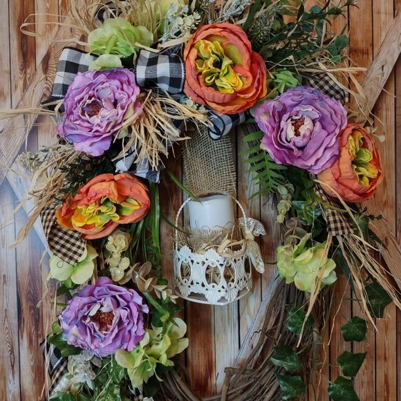 Summer Wreath,Farmhouse Front Door Wreath,Spring Wreath,Floral Arrangement - Picture 3 of 11